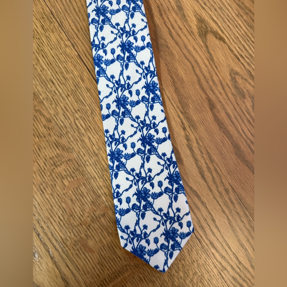 Blue and White Floral Tie